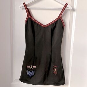 Green Olive Dress custom with Red Accents Army theme for Halloween size S